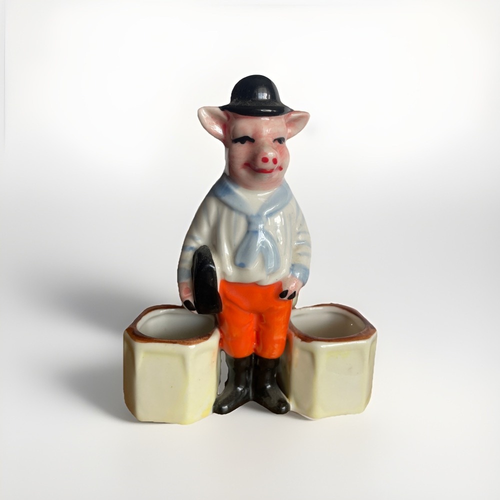 PIG Mustard pot Salt Pepper Figurine Schoolboy Art Deco-German Style Art Nouveau